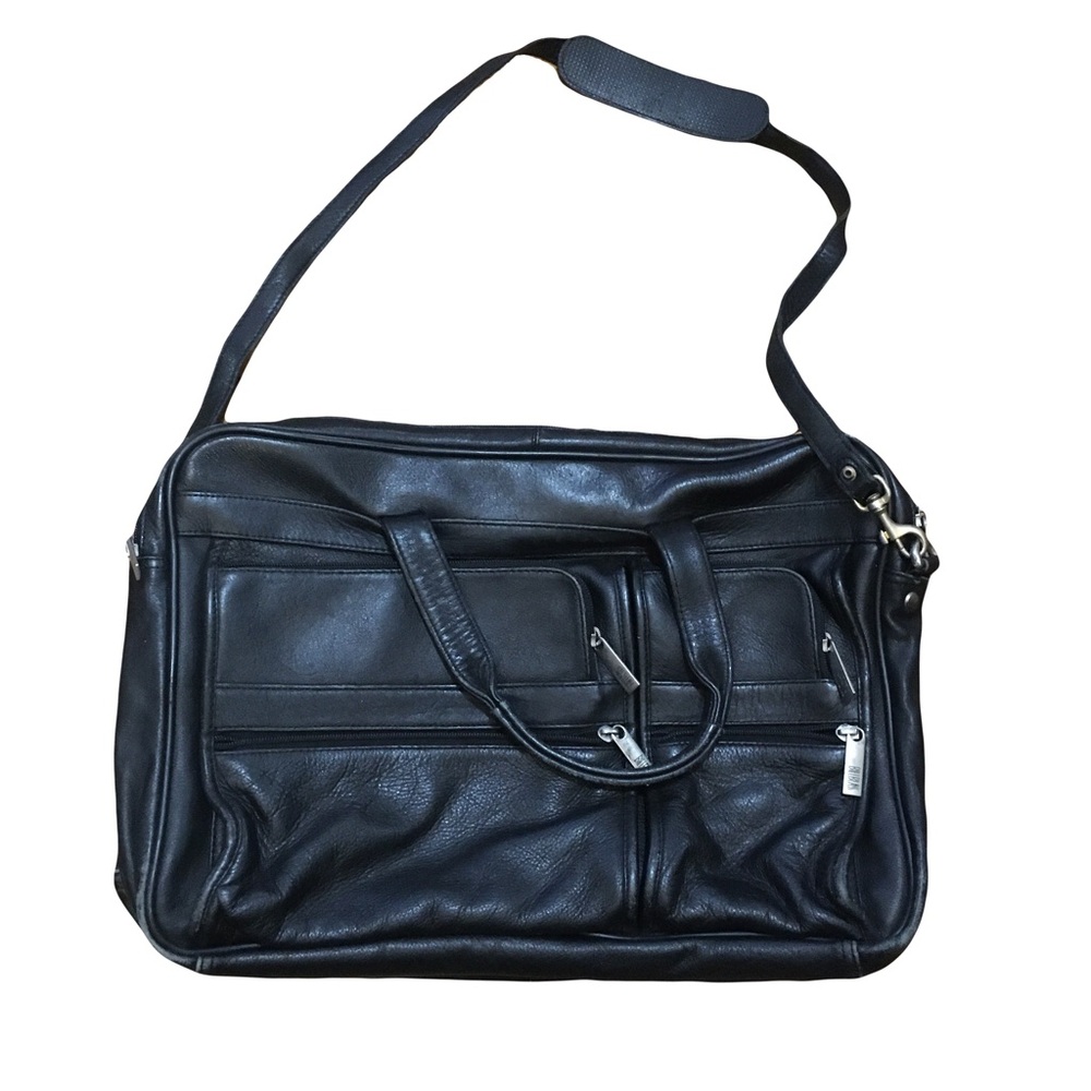 Bill Blass Leather Large Briefcase Crossbody bag Multiple pockets Zipper Vintage